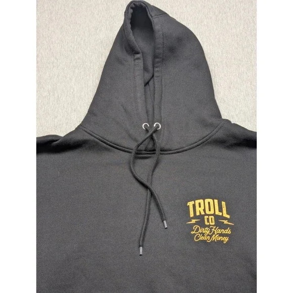 NWT TROLL CO Hoodie Winged Roller Small Dirty Hands Clean Money Black Pullover - Picture 3 of 9